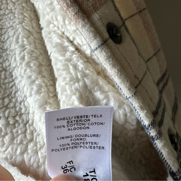 Lucky Brand Beige Plaid Fleece Lined Shacket  Snap Buttons Jacket Size L Nuetral - Picture 10 of 15